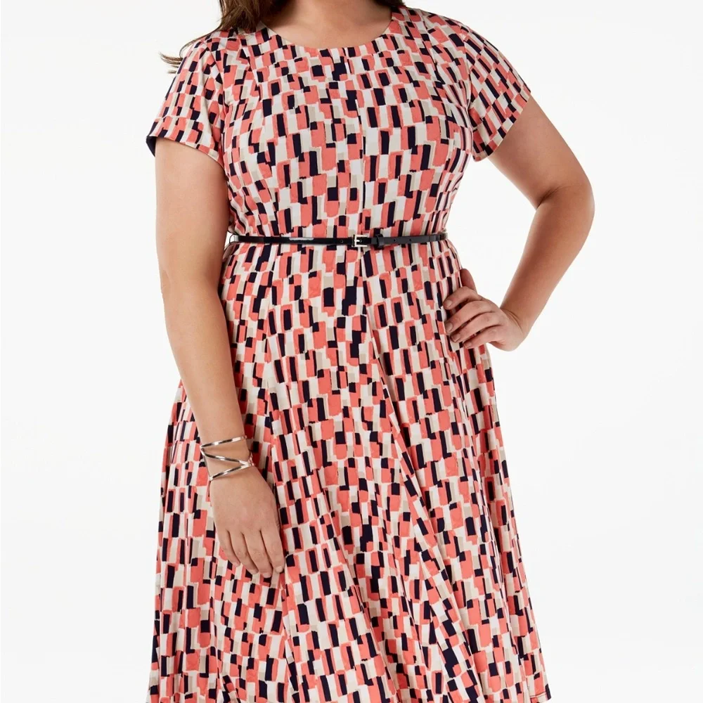 Jessica Howard Pink and Black Geometric Midi Dress - Picture 3 of 3
